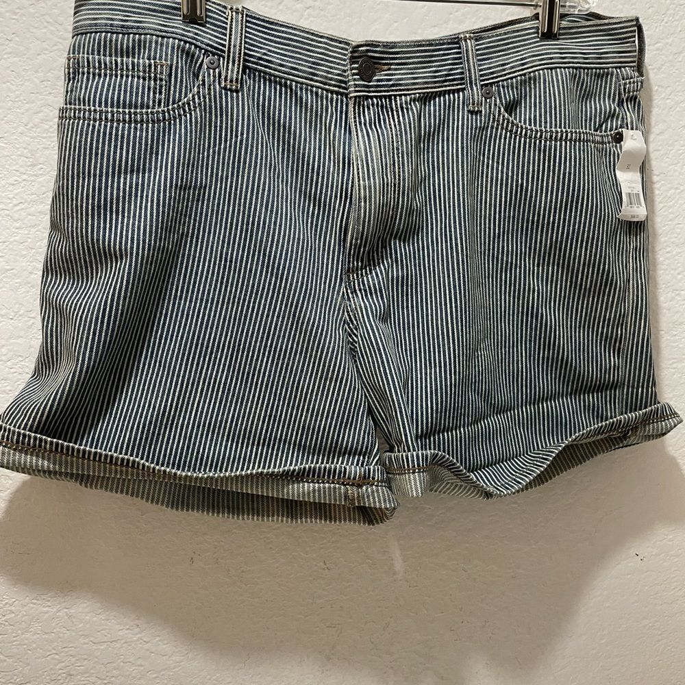 New Banana Republic Roll-Up Shorts Stripe Premium Denim Jean Size 32